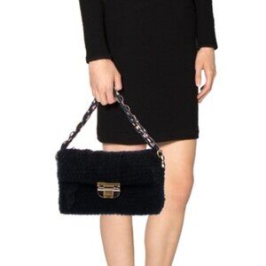 Nina Ricci Ruffled Chainlink Shoulder Bag - Black Nylon and Gold-toned Hardware